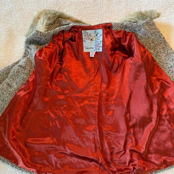 Tabitha Herringbone Swing Coat with Faux Fur Collar, Size 2 - Picture 7 of 8